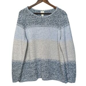 Chicos Blue Ombre Striped Metallic Knit Pullover Sweater Womens Size XL